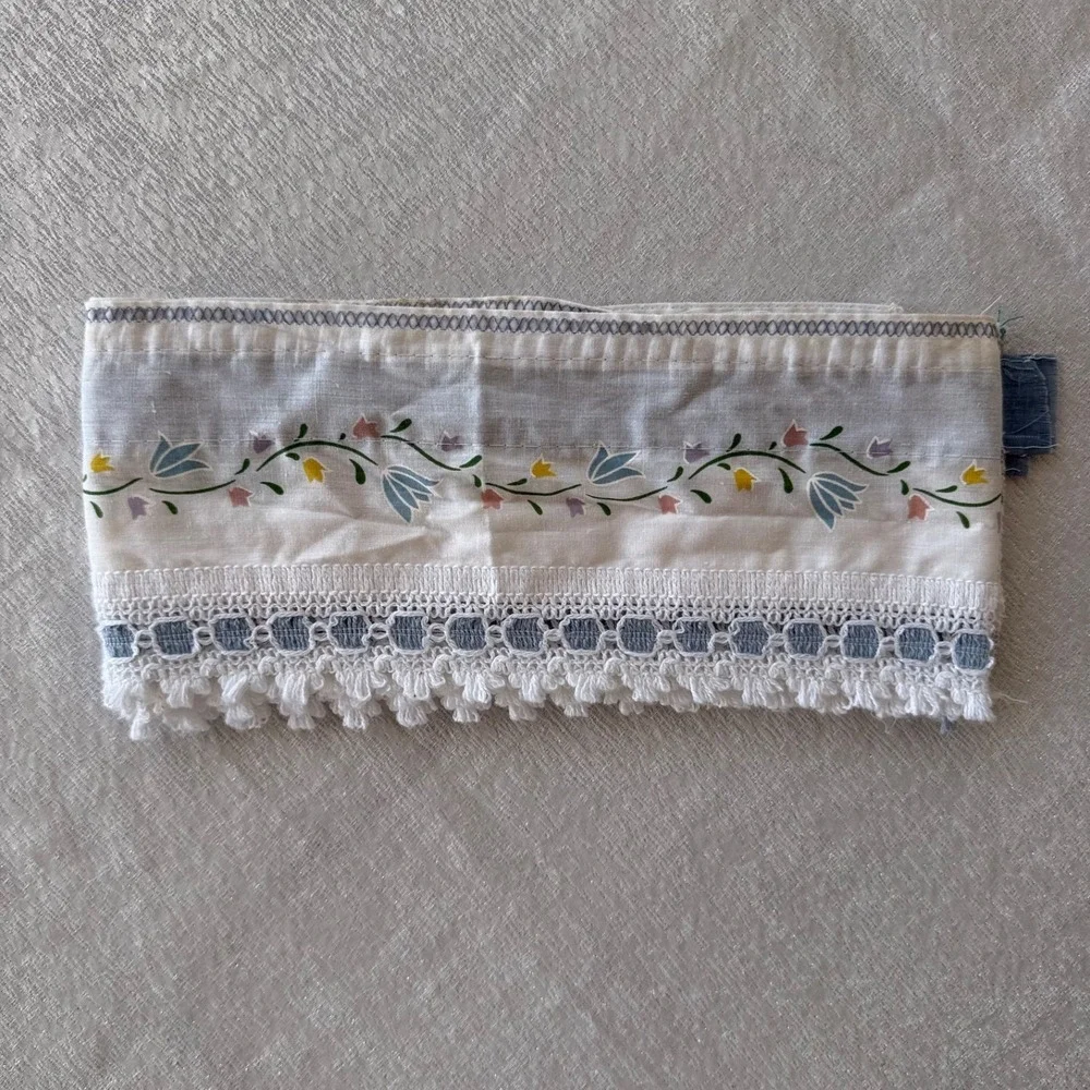 2pc Vintage Floral Curtain Valance Panels 51x5 Blue Lace Cottagecore Farmhouse